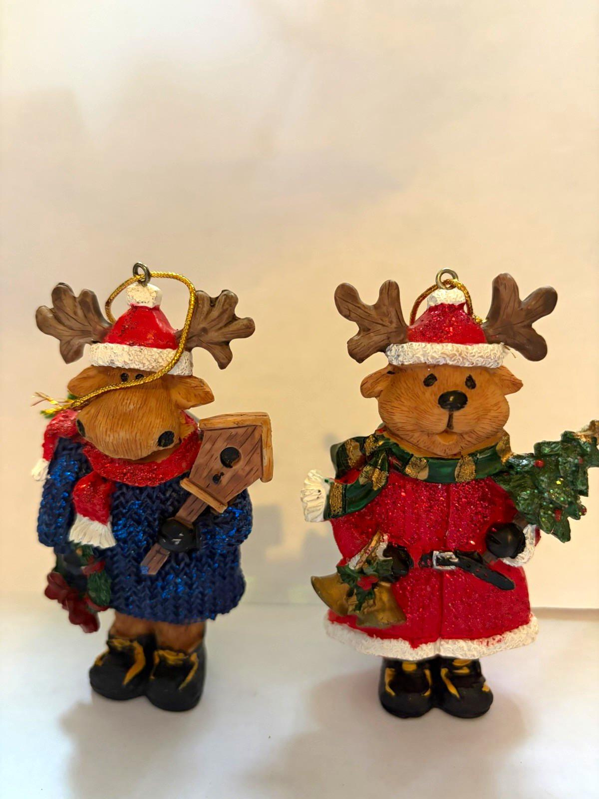 Vintage 2001 Marathon Oil Christmas Ornaments Reindeer Couple Set w/ Tags