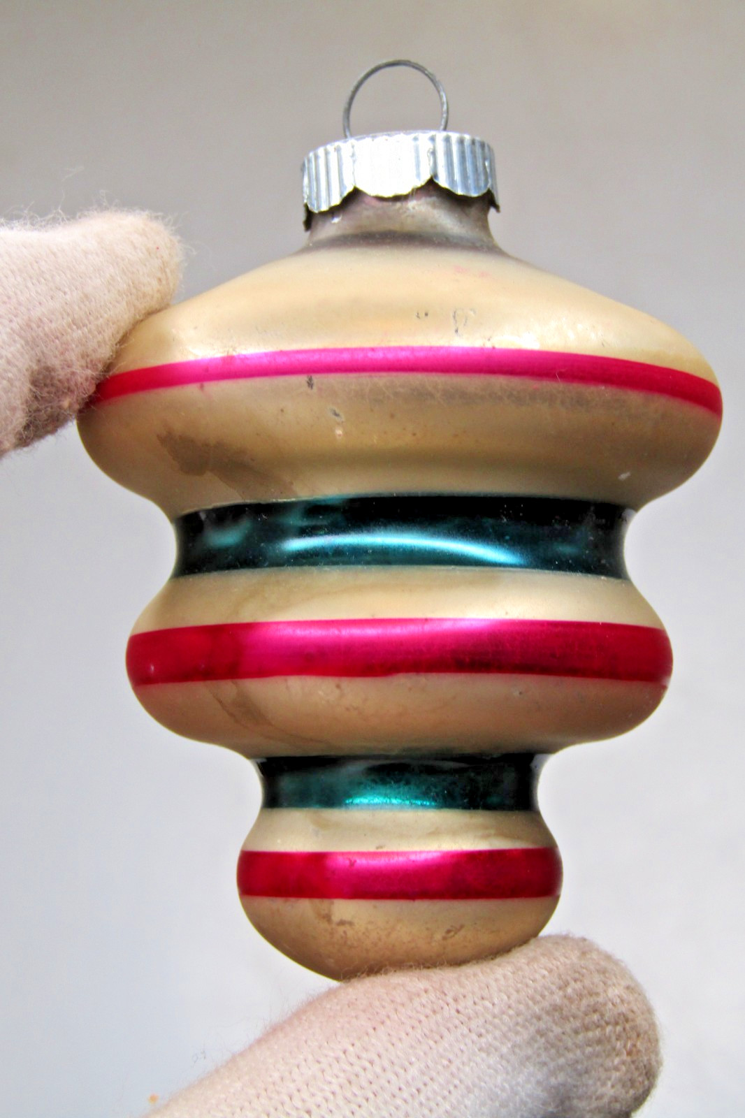 VTG 50's Glass Candy Stripes TORNADO Atomic Drop Christmas Ornament Shiny Brite