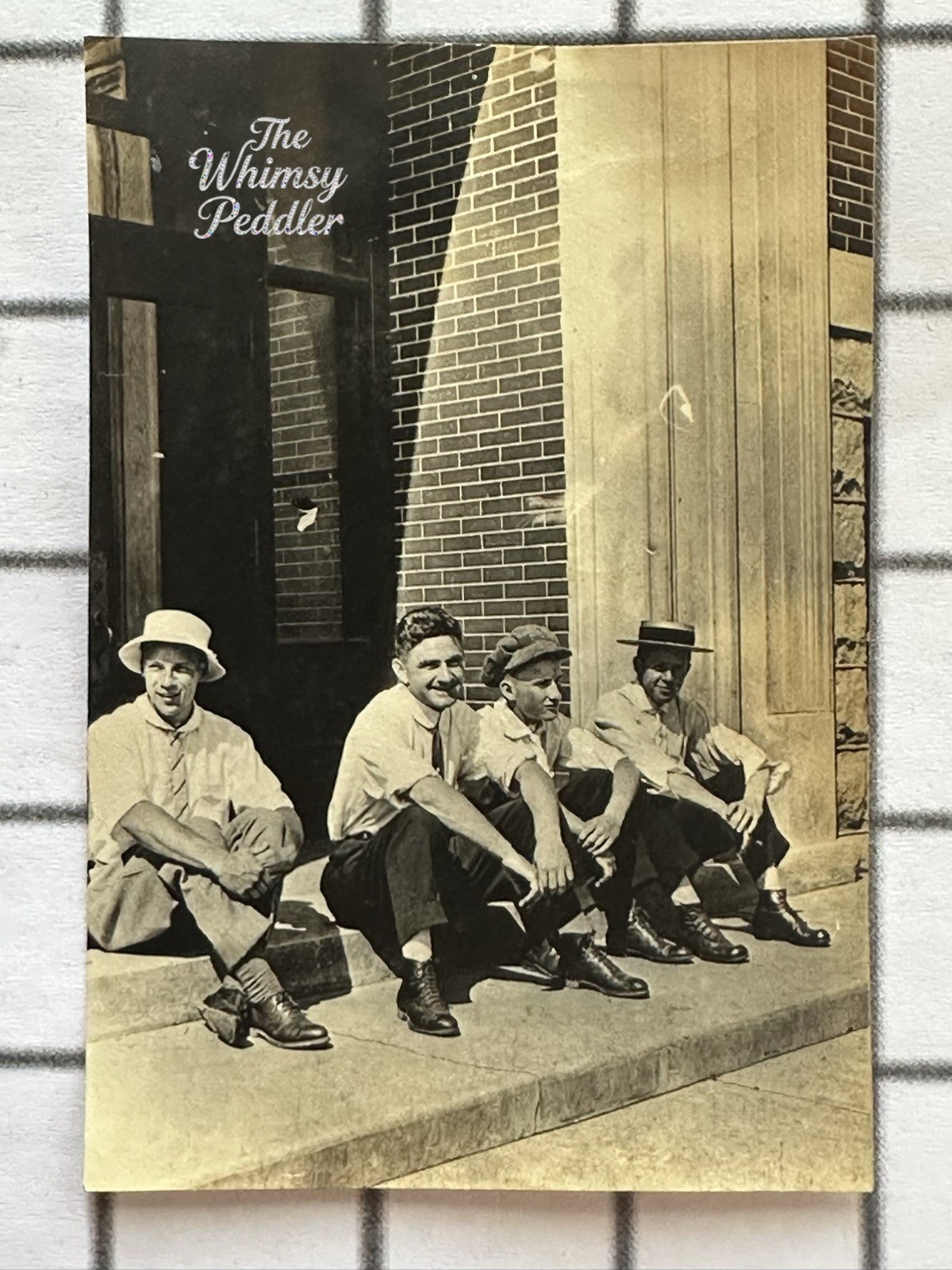 Vintage 1920s Four Working Men Outside Brick Factory Snapshot Photo Vintage 1920s Four Working Men Outside Brick Factory Snapshot Photo