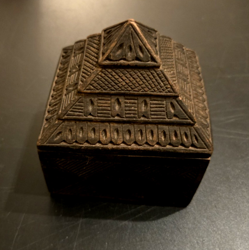 Vintage Nepalese Shaman Ritual Box Intricately Carved Wooden Pyramid Slide Top Vintage Nepalese Shaman Ritual Box Intricately Carved Wooden Pyramid Slide Top
