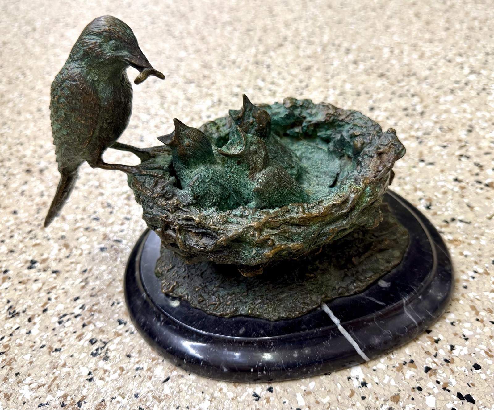Antique Bronze P. Chenet Unsigned Sculpture Bird Feeding its Young Antique Bronze P. Chenet Unsigned Sculpture Bird Feeding its Young