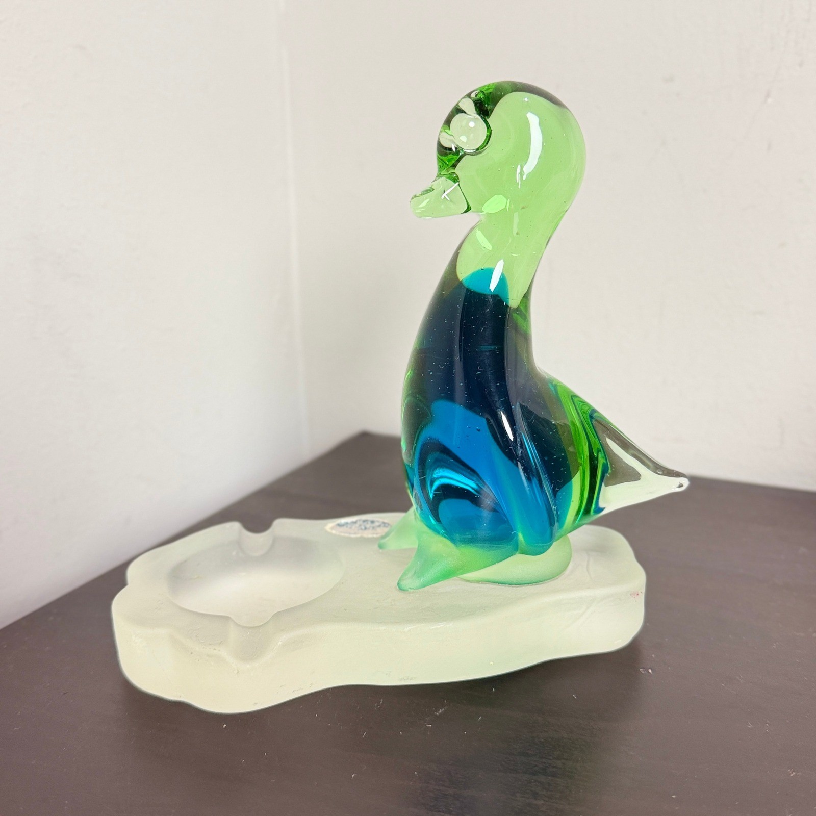 Vintage Murano Art Glass Bird Ashtray Sommerso Blue Green Frosted Glass RARE Vintage Murano Art Glass Bird Ashtray Sommerso Blue Green Frosted Glass RARE