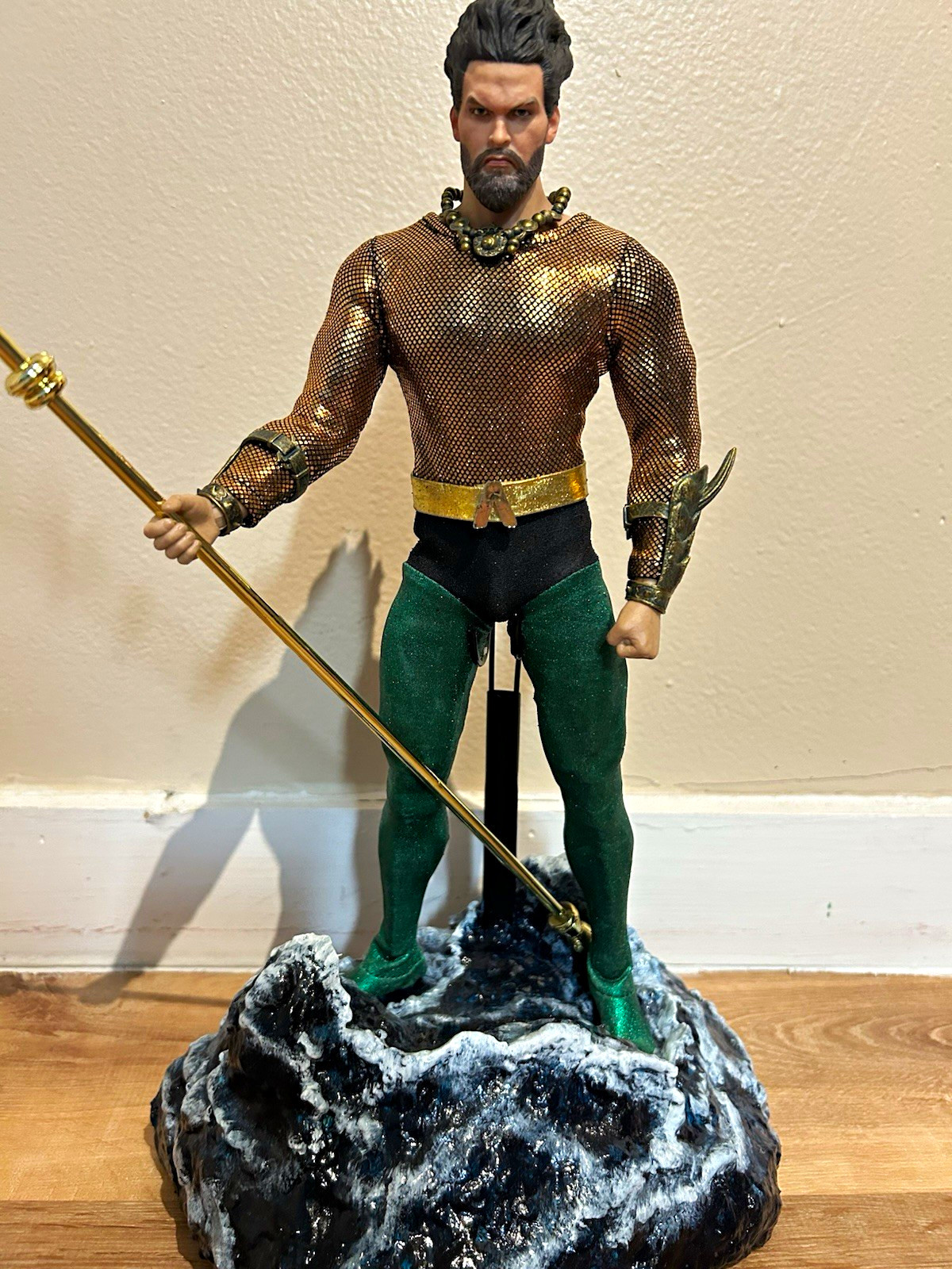 Custom 1:6 scale Aquaman Figure with Trident on Wave Base Custom 1:6 scale Aquaman Figure with Trident on Wave Base