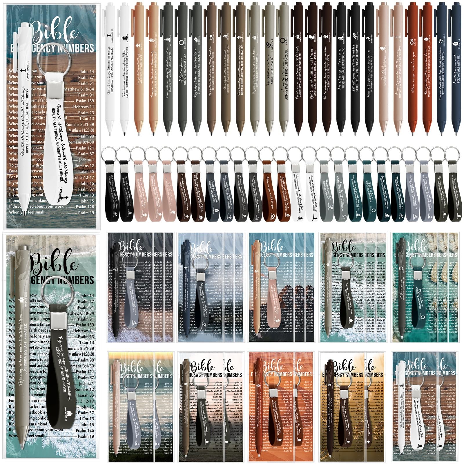 150 Pcs/50 Set Christian Gift Bulk Bible Verse Pen Keychains & Scripture Bookmar