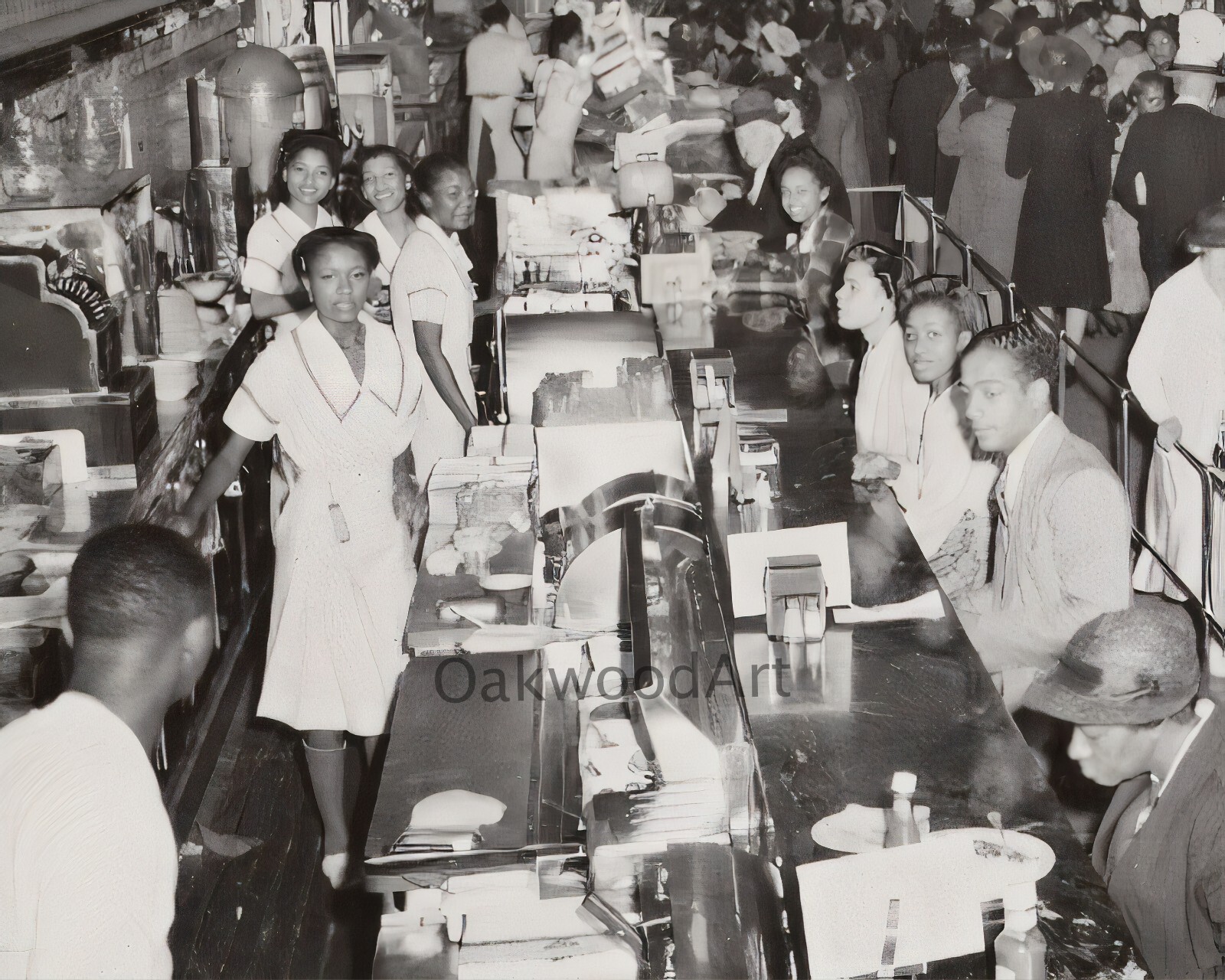 1940s WAITRESSES at BLACK DINER, Lunch Counter, Vintage Photo Reprint 1940s WAITRESSES at BLACK DINER, Lunch Counter, Vintage Photo Reprint