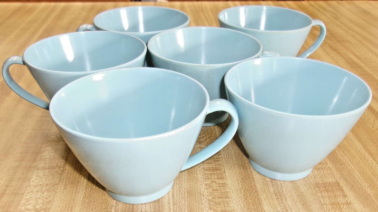 6 VTG MCM Lenotex Melamine Robin Egg Blue Coffee / Teacups EUC 6 VTG MCM Lenotex Melamine Robin Egg Blue Coffee / Teacups EUC