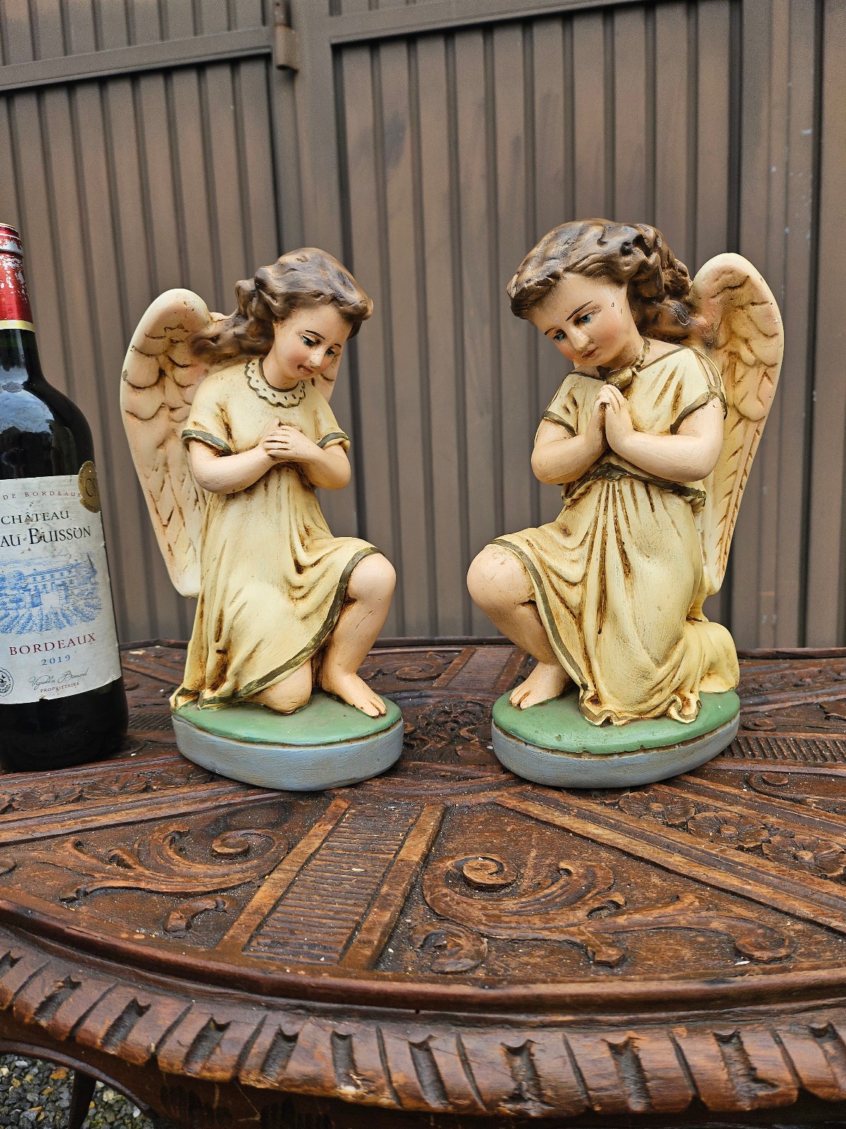pair vintage 1950 chalkware kneeling praying angel figurine statue religious pair vintage 1950 chalkware kneeling praying angel figurine statue religious