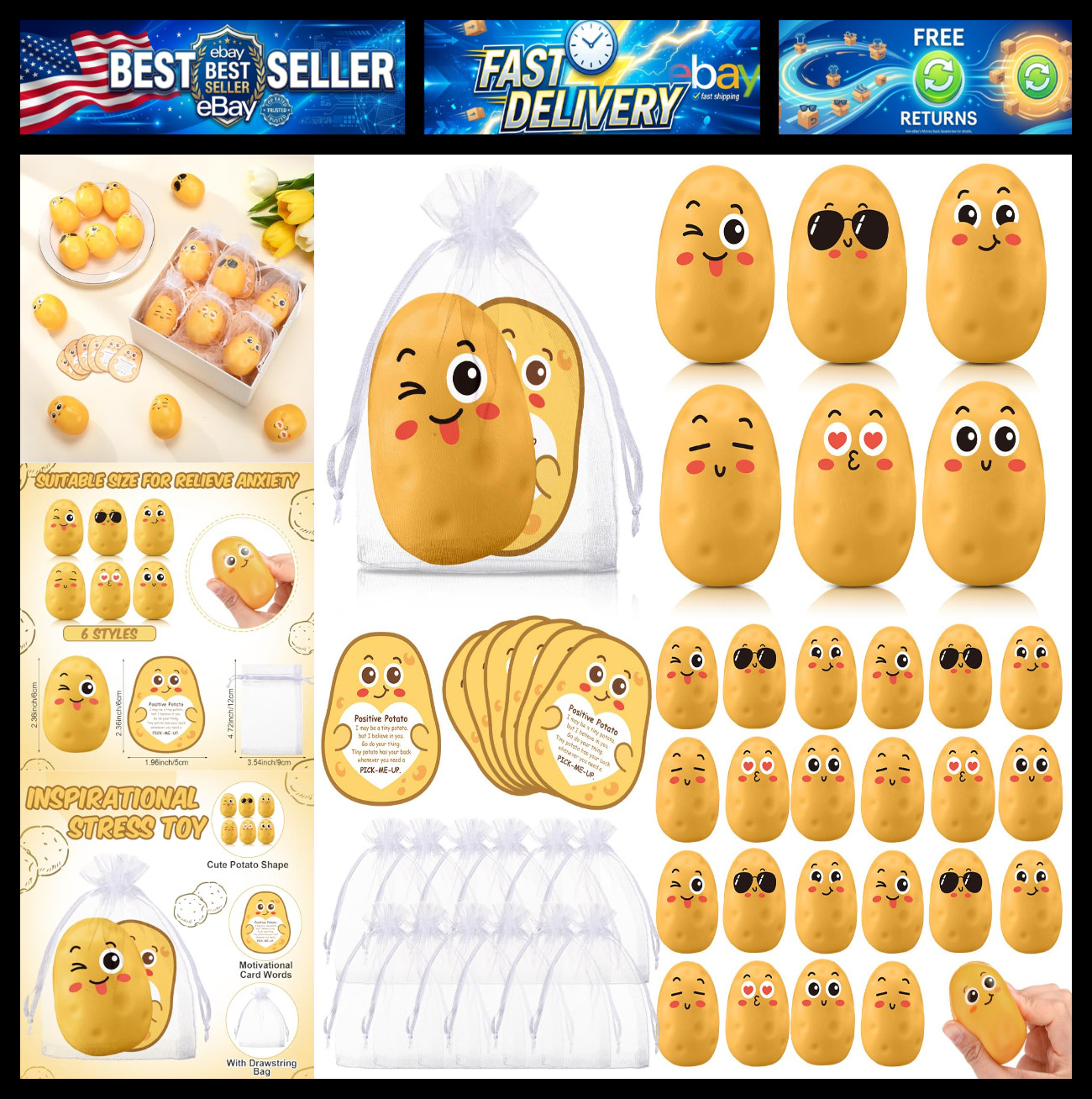 HyDren 24 Sets Funny Potato Stress Ball End of Year Gifts Bulk Positive Support