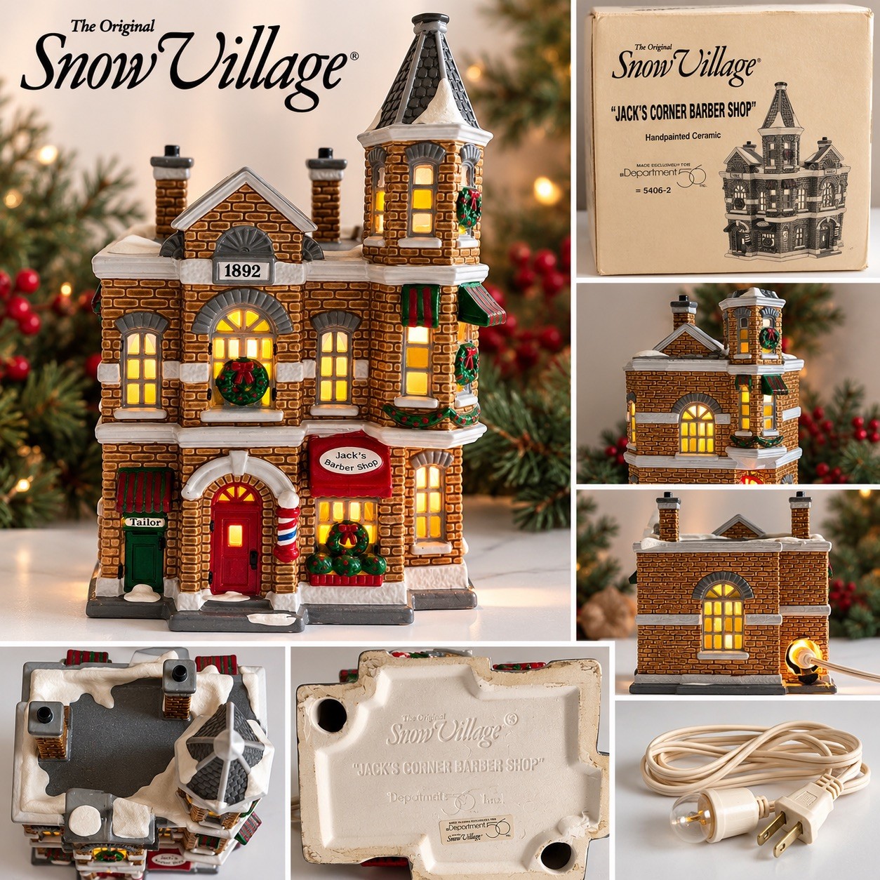 Dept 56 Original Snow Village Jack’s Corner Barber Shop 54062 Box Light Retired Dept 56 Original Snow Village Jack’s Corner Barber Shop 54062 Box Light Retired