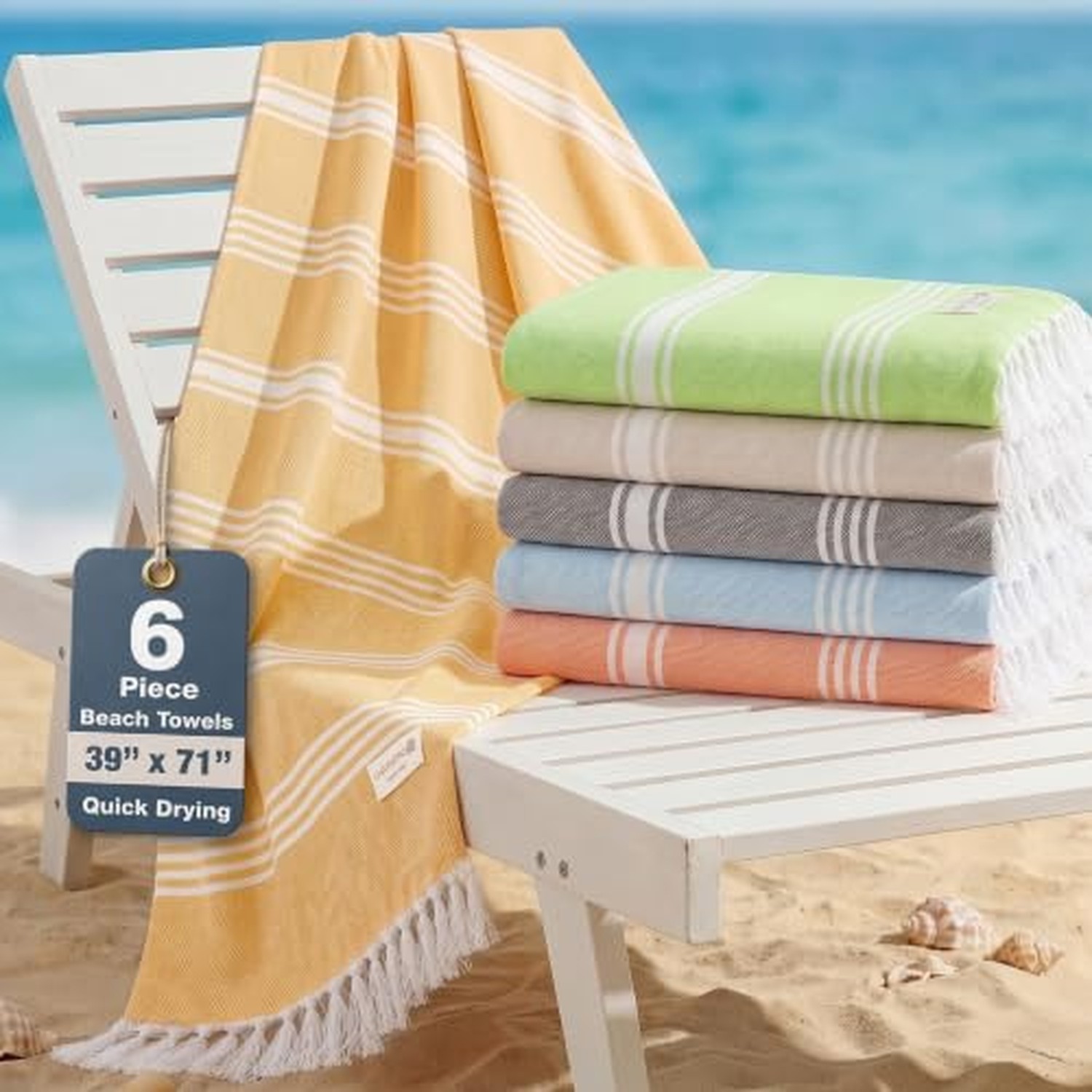 Casa Platino Pool Towels Set of 6, Turkish-Style 39\