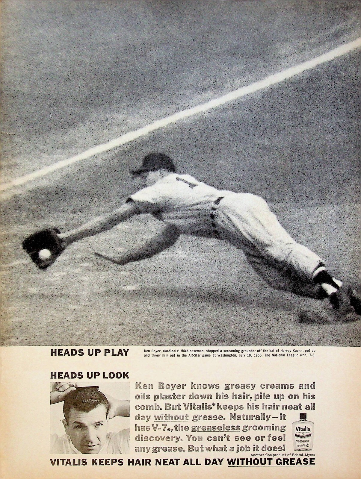 1963 Vitalis Hair Tonic Baseball Cardinals All-Star Ken Boyer Vintage Print Ad 1963 Vitalis Hair Tonic Baseball Cardinals All-Star Ken Boyer Vintage Print Ad