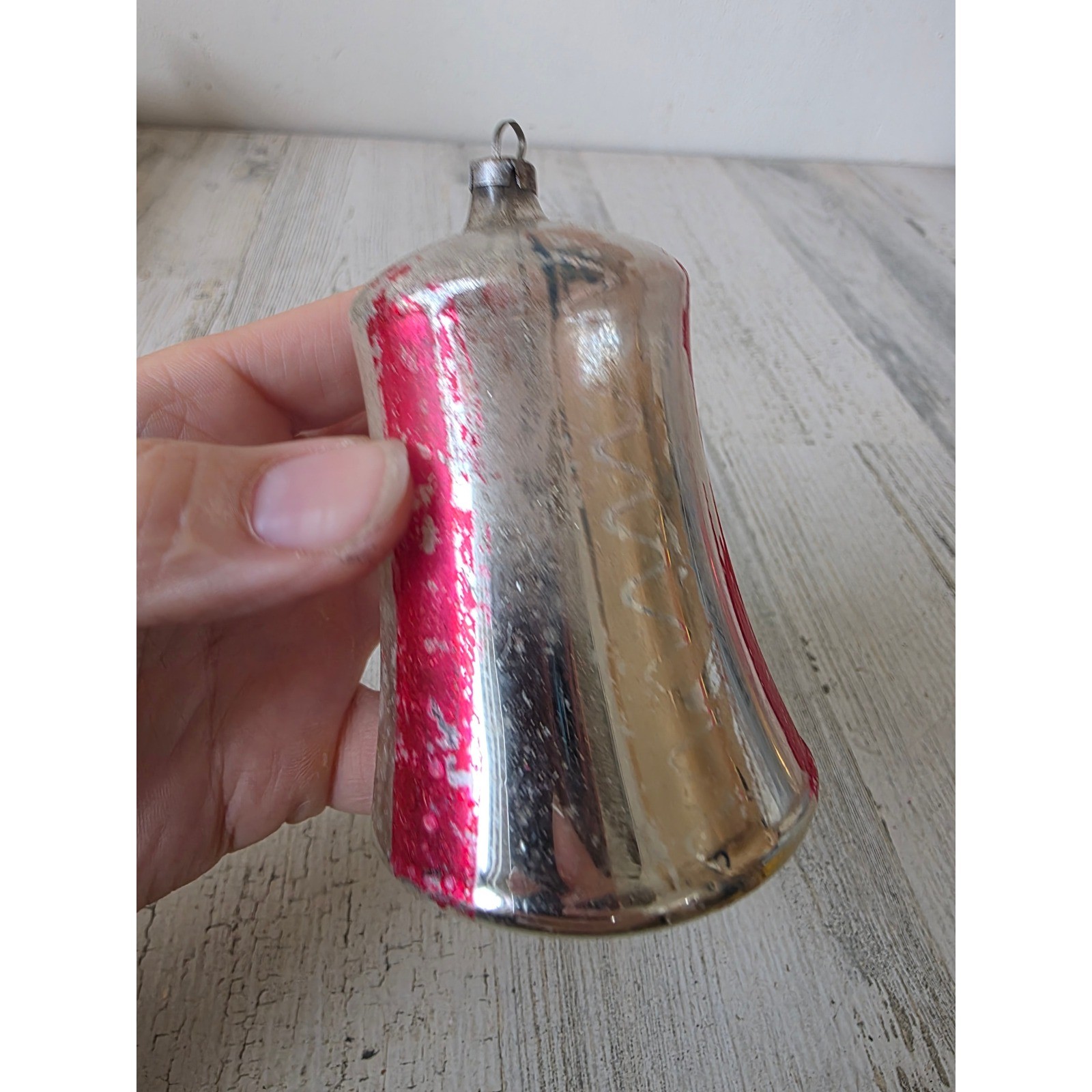 Vintage West Germany Glass Bell Mercury striped ornament Xmas tree