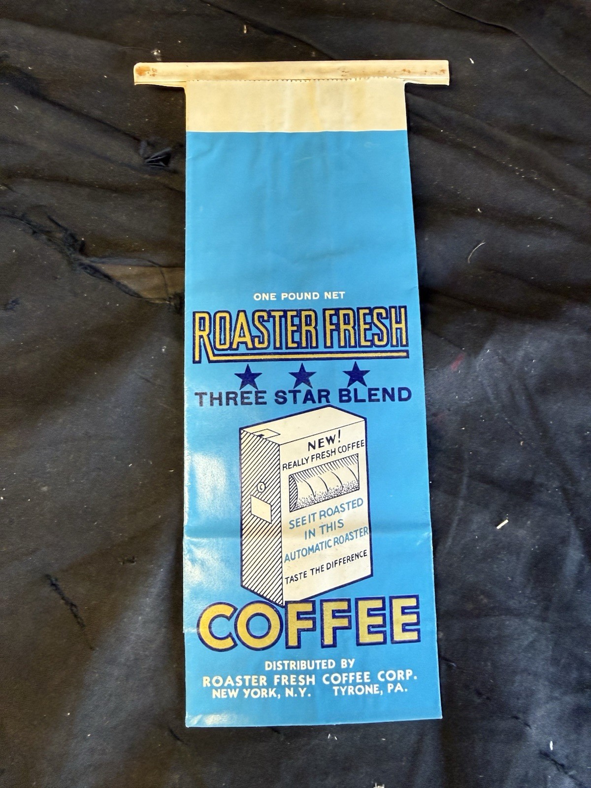 Vintage NOS Roaster Fresh Three Star Blend Coffee Bags Grocery Store Tyrone PA