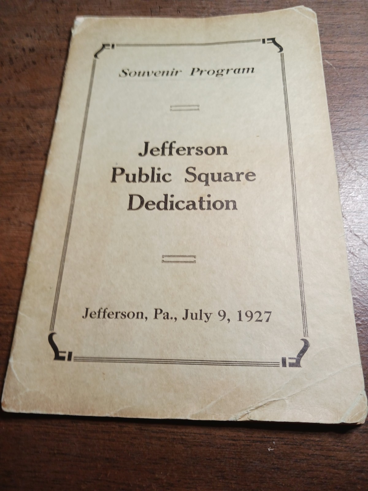 1927 Souvenir Program Jefferson Public Square Dedication Jefferson, Pa. 
