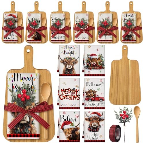 6 Sets Christmas Kitchen Gift Wood Cutting Board Kit - Highland Cow