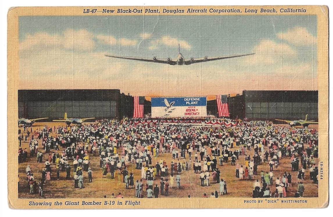 Long Beach California c1940\'s Douglas Aircraft Black-Out Plant, B-19 Bomber