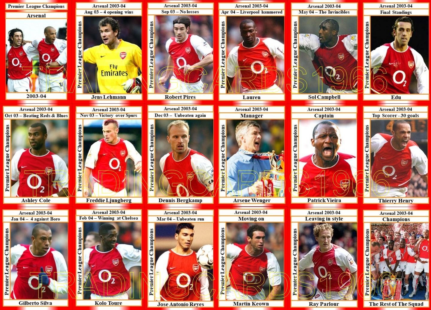 Arsenal English League Champions 2003-04 Trading Cards please read