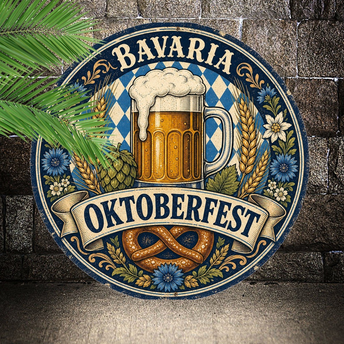 Bavarian Oktoberfest Celebration Round Metal Sign German Beer Pub Decor