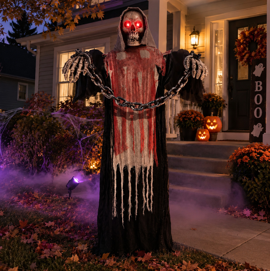 Large Animated Grim Reaper Rising Halloween Lighted Animatronic with Sounds 72\
