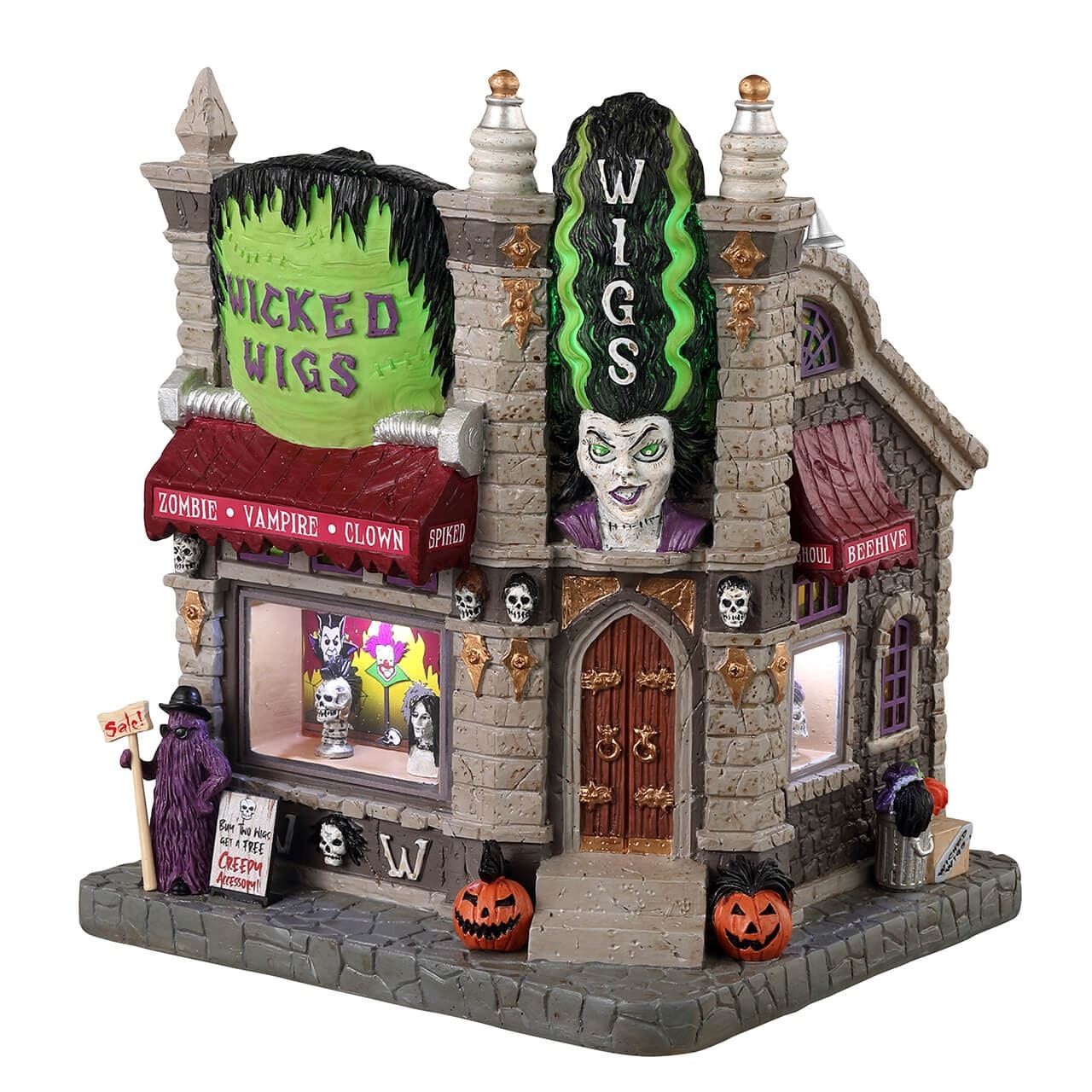 Lemax Spooky Town Halloween Village Wicked Wigs with a Tall Wigs Face 35014