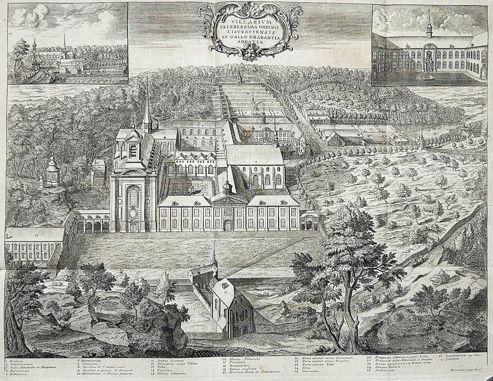 Villers-La-Ville Abbey Wallonia Brabant Belgium Sanderus Copper Engraving 1727