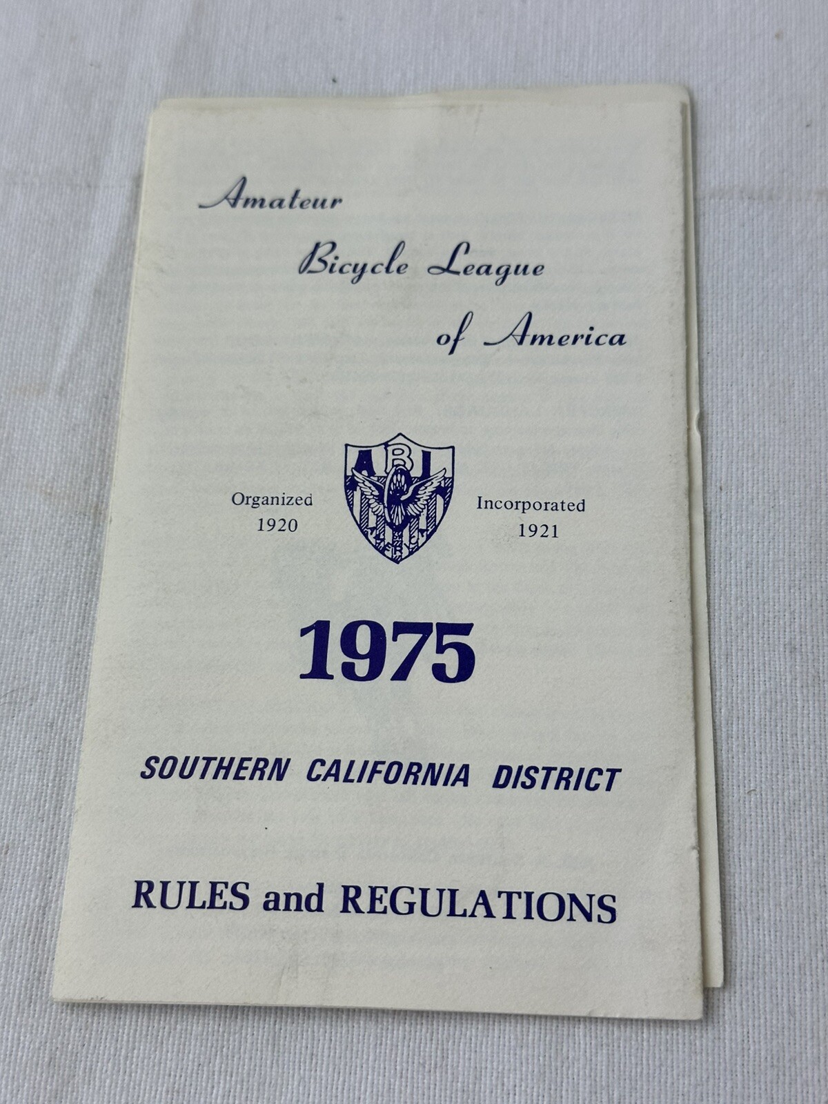 vintage AMATEUR BICYCLE LEAGUE OF AMERICA 1975 southern California dist. rules
