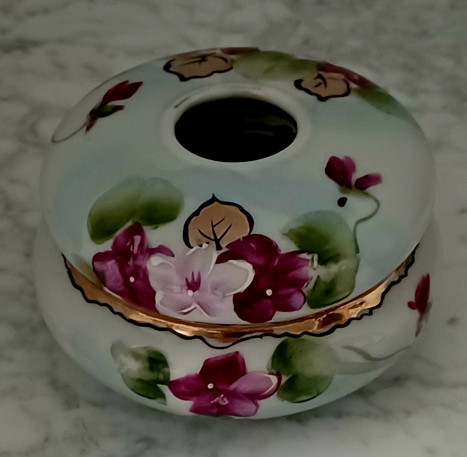 Antique Nippon Moriage Hair Receiver Dresser Jar Hand Painted Purple Flower 1890 Antique Nippon Moriage Hair Receiver Dresser Jar Hand Painted Purple Flower 1890