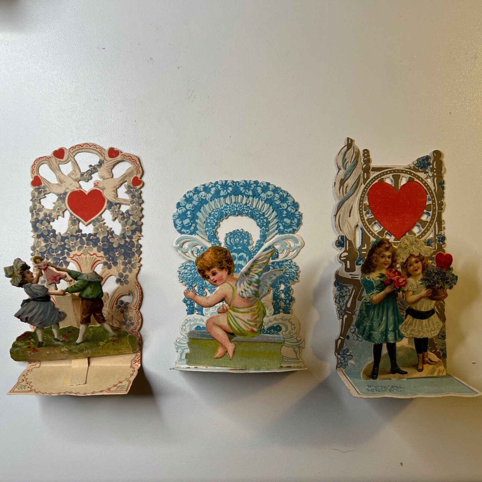 Three Fold-Out Wonderful Antique Valentines;  Made In Germany