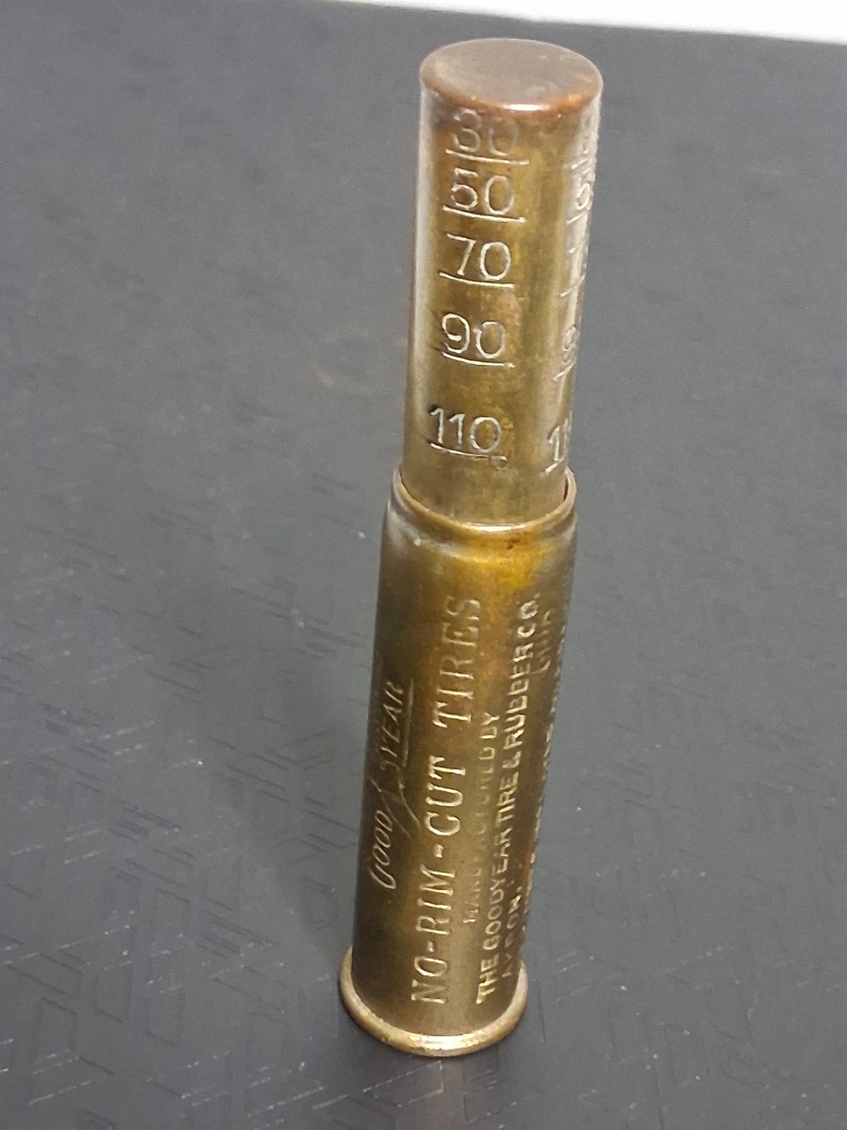 Vintage 1920\'s Goodyear Tire & Rubber Tire Gauge Brass No Rim No Cut Schrader