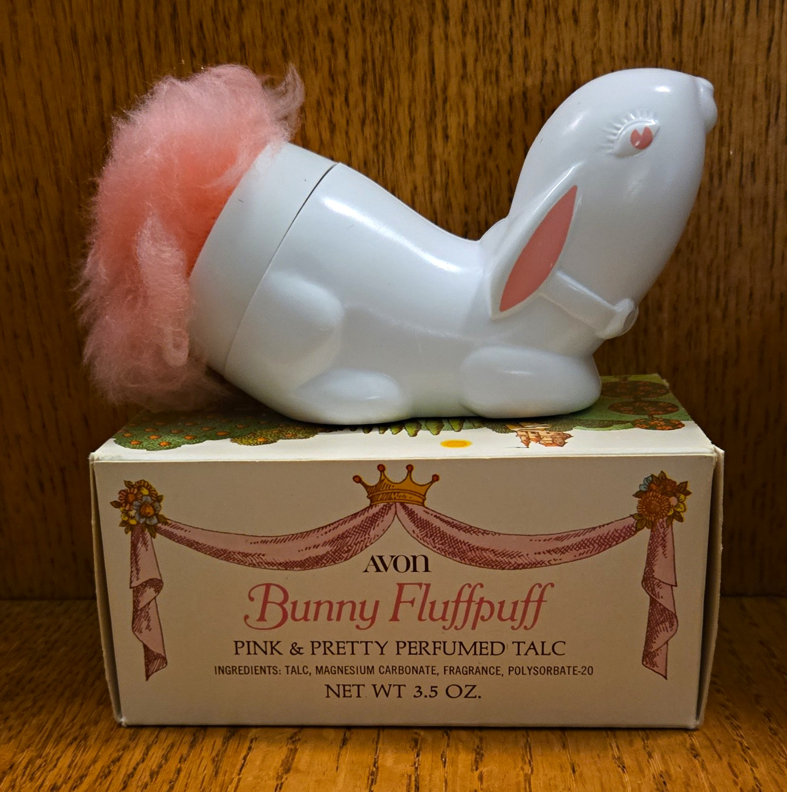 Vintage Avon Bunny Fluffpuff Pink & Pretty Perfumed Talc 3.5 oz W/box