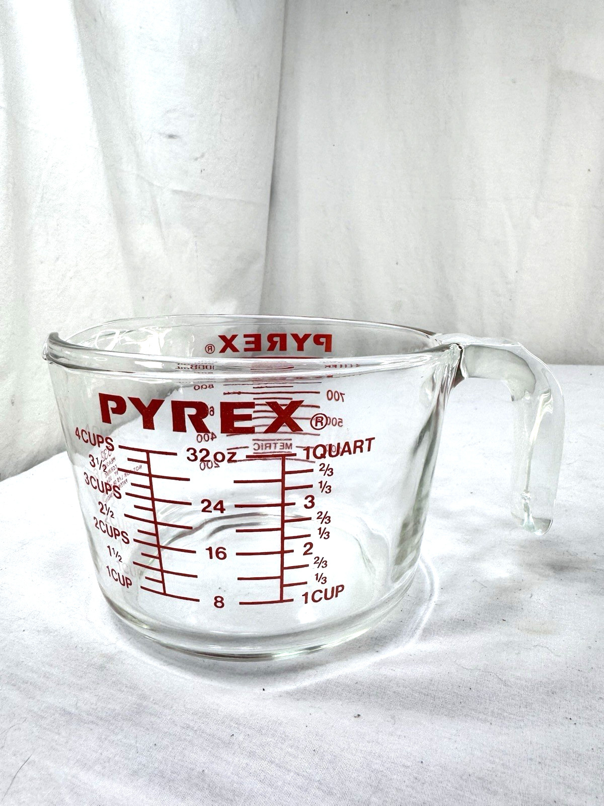 Vtg PYREX 532 Measuring 4 Cup Glass 32oz Red Print 1 Qt Batter Bowl USA FrShip