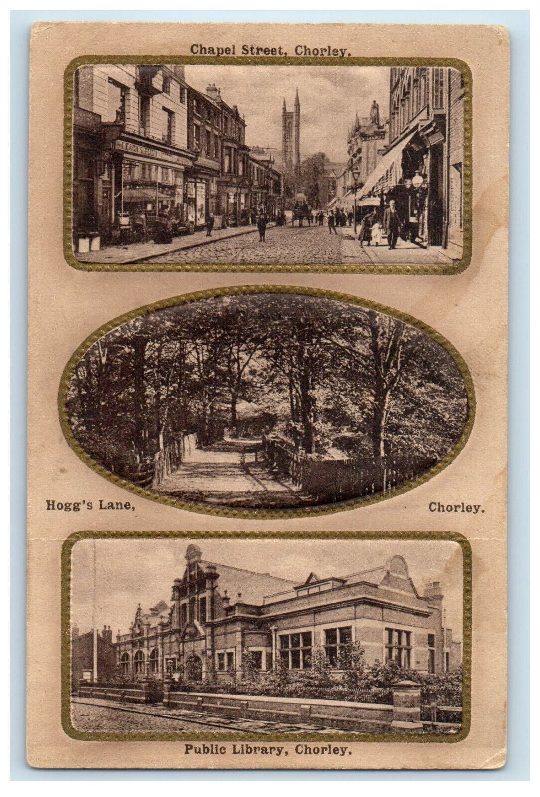 c1910\'s Chapel St. Hogg\'s Lane, Public Library Chorley England Embossed Postcard