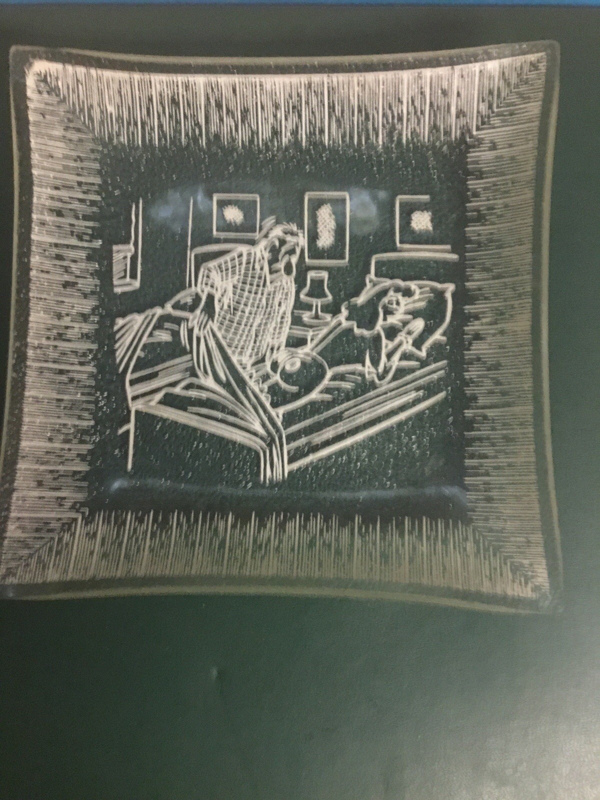 Vintage 1950s Glass  Ashtray Glamour Girl Sexy Risque Dish Writing On Butt NO