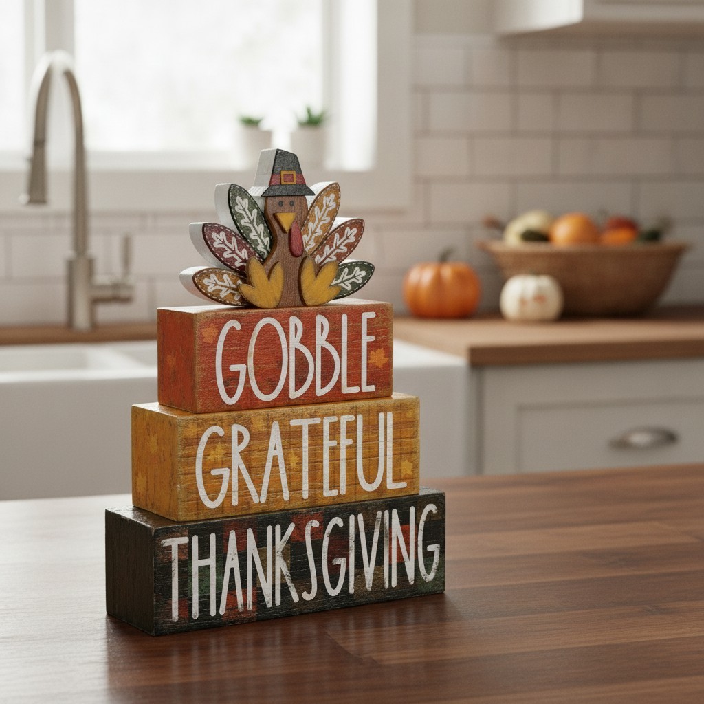Cozy Farmhouse 4pc Thanksgiving Wooden Sign Set - Perfect Holiday Accent Cozy Farmhouse 4pc Thanksgiving Wooden Sign Set - Perfect Holiday Accent