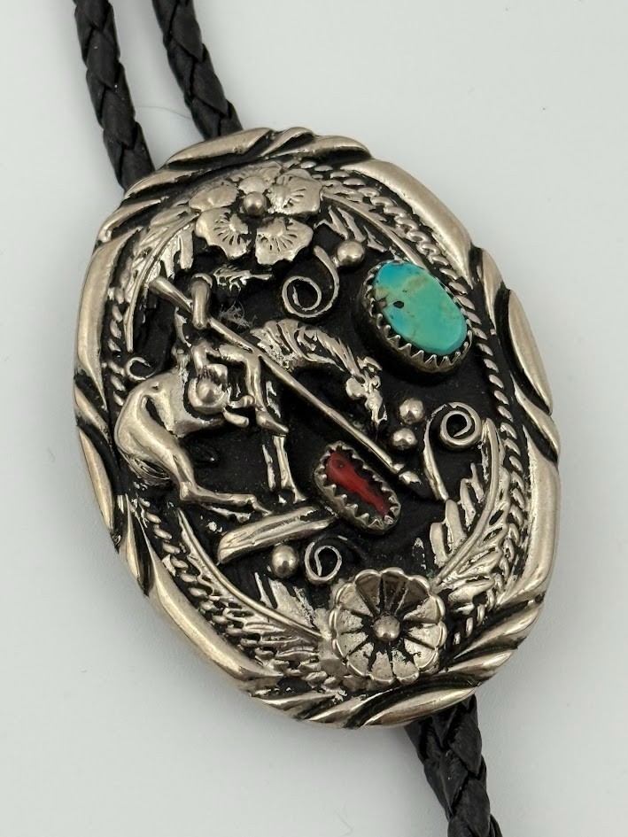 Vintage Bolo Tie Western Cowboy Southwest SSI Bolo Tie End of Trail Silver Tone