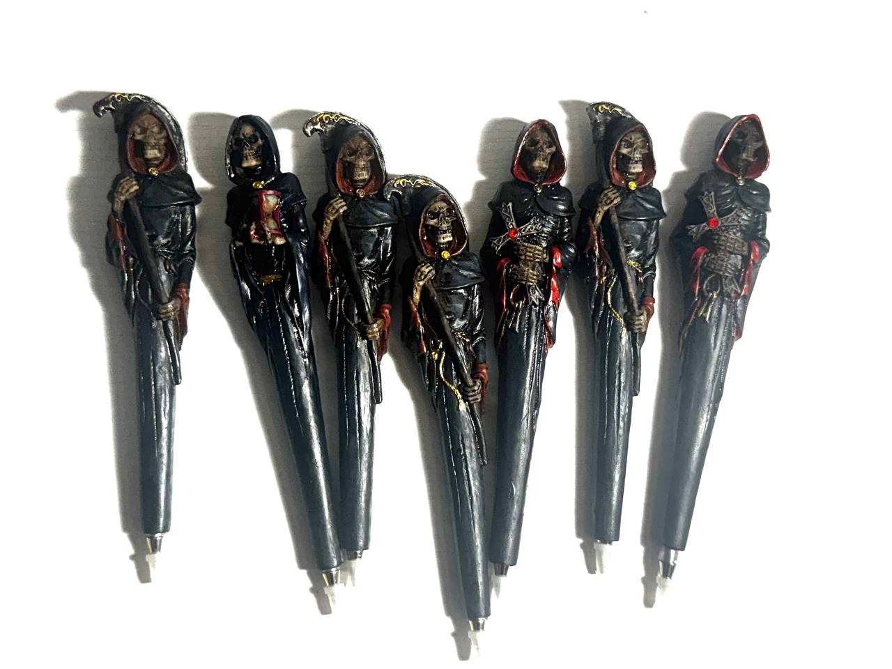 Lot of 7 Grim Reaper Skull Pens Gothic Holiday Gift Collectible Skeleton Pen