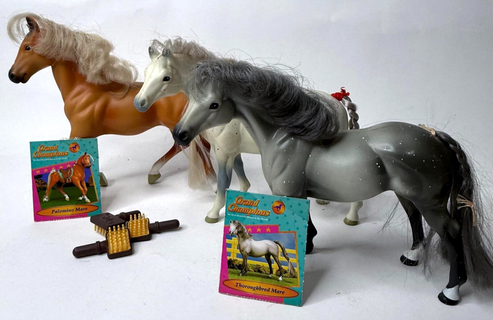 Vintage Set of 3 Grand Champions Horses with Brushes - Used (In good condition)