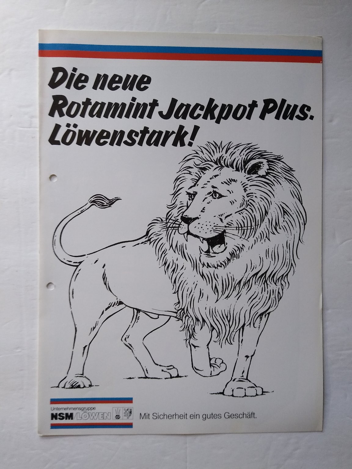 NSM Löwen Rotamint Jackpot Plus Slot Machine Brochure 1980s German Casino Ad