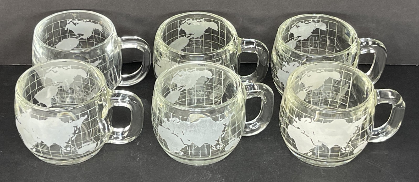 Vintage 1970s Nestle Nescafe World Globe Glass Mugs - Set of 6 Frosted Etched