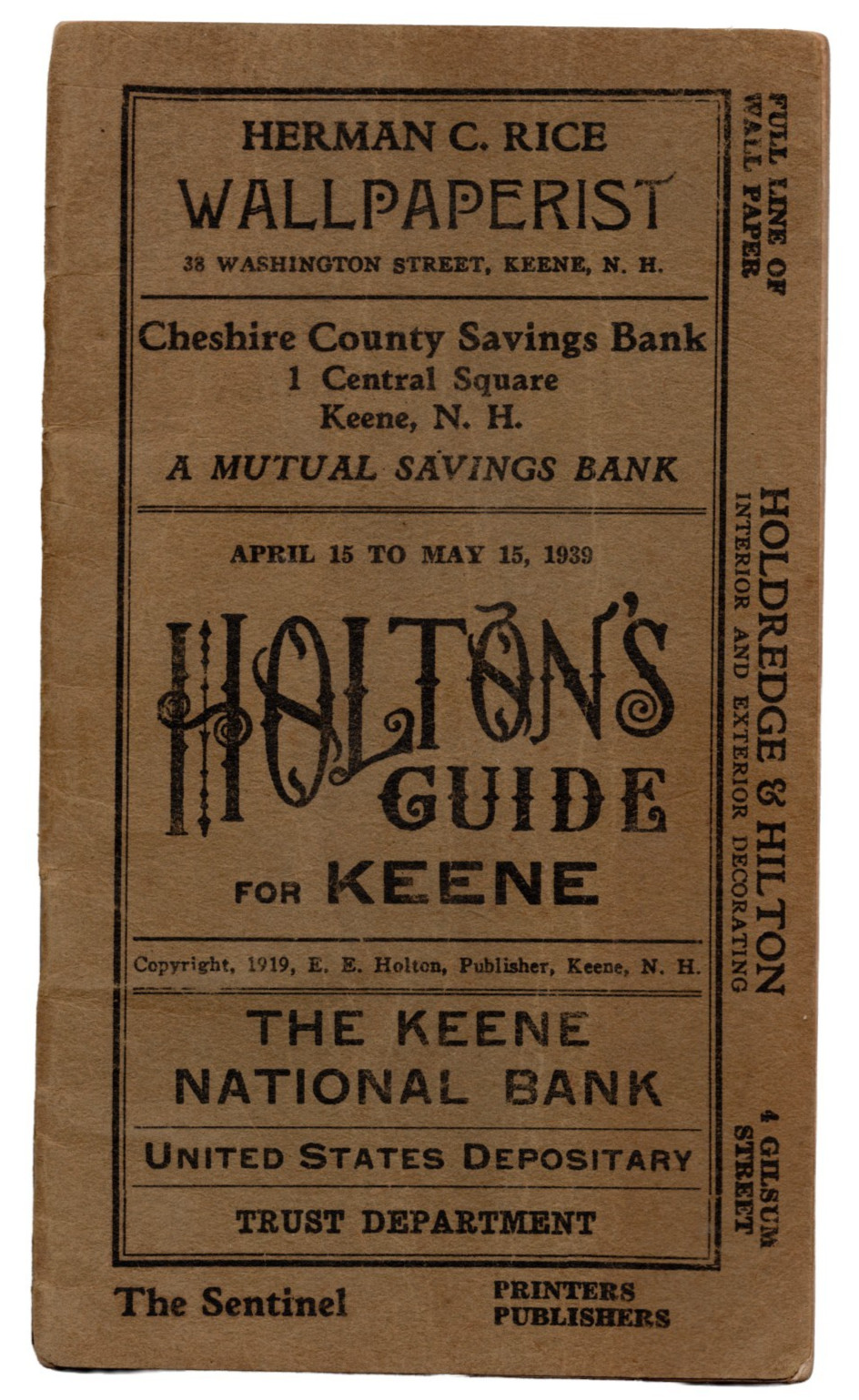 Vintage 1919 Holtons Guide For Keene NH Booklet New Hampshire Ephemera Antique Vintage 1919 Holtons Guide For Keene NH Booklet New Hampshire Ephemera Antique