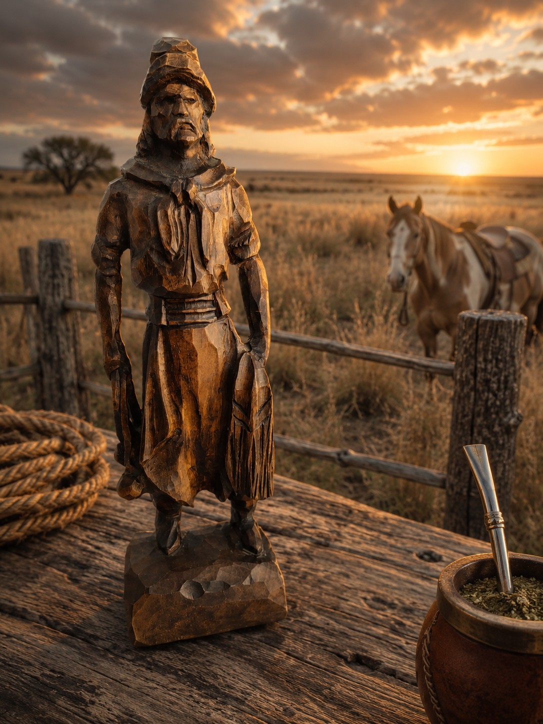 Hand Carved Wooden Argentine Gaucho Cowboy Sculpture Signed Villalba 9” Tall