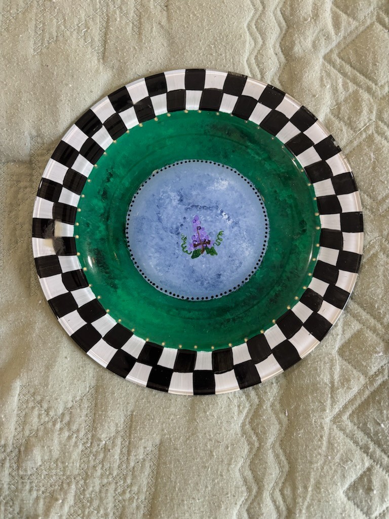 decorative hand painted glass plate vintage - MacKenzie Childs decorative hand painted glass plate vintage - MacKenzie Childs