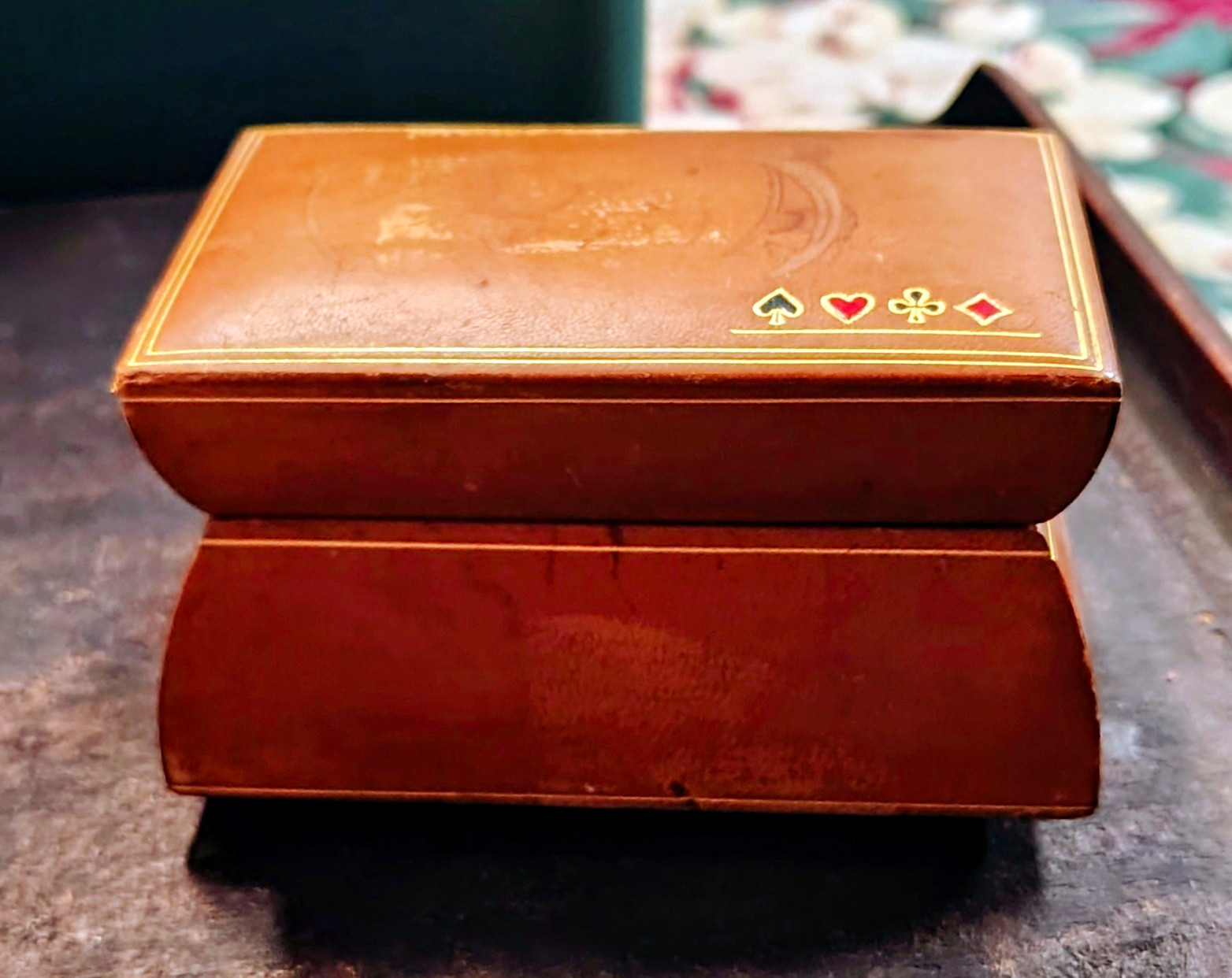 Vintage Italian Leather Playing Card Box Mid Century Florentine Gold Double Deck Vintage Italian Leather Playing Card Box Mid Century Florentine Gold Double Deck
