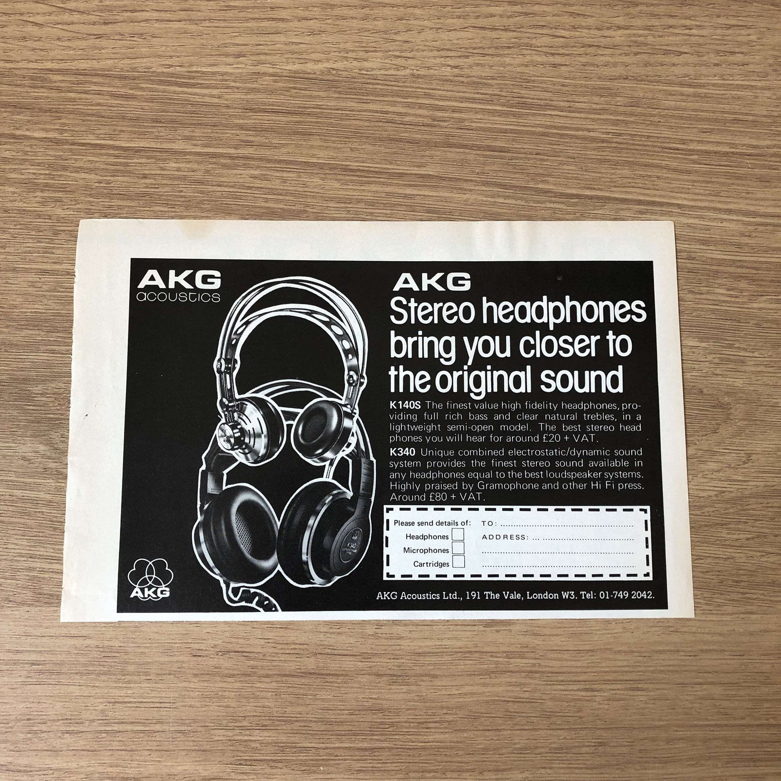 GRAM218 MAGAZINE ADVERT 5X8 AKG K140S HI-FI HEADPHONES