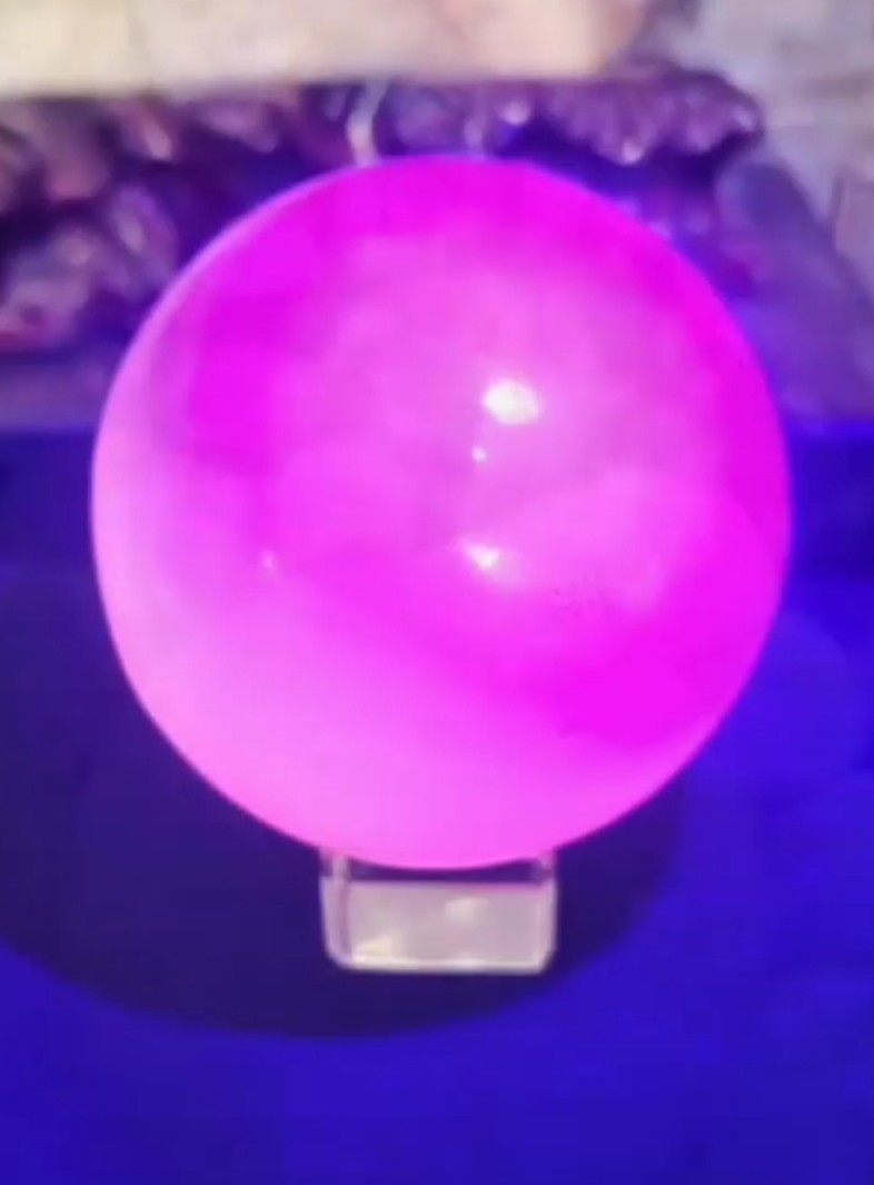 700GRAM Pink Mangano Calcite Sphere UV Reactive Glow Fluorescent Natural Stone 