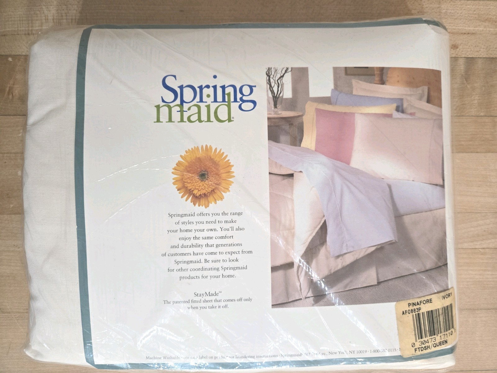 Vintage Springmaid Stay Made Queen Fitted Sheet Pinafore Ivory Percale USA Made