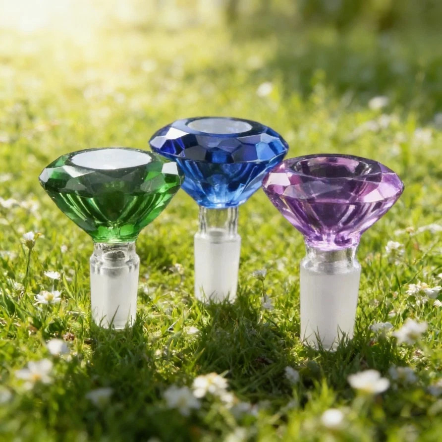 3PCS Diamond Glass Slide Bowl Water Pipe Hookah 14mm Male Bowl Fast Shipping*&
