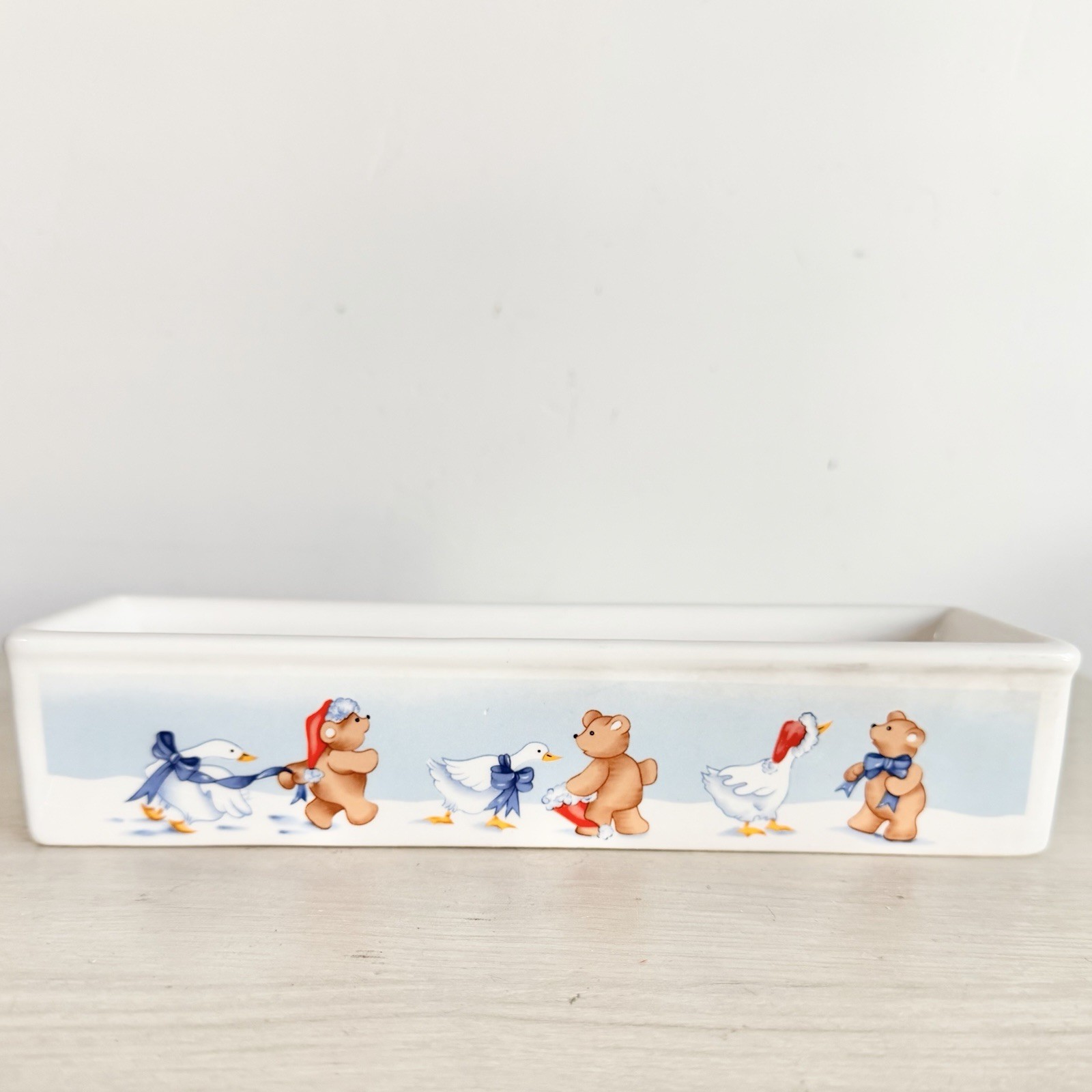 Vintage 1988 House of Lloyd Quacker Dish Christmas Bear Goose Cracker Tray 54-69