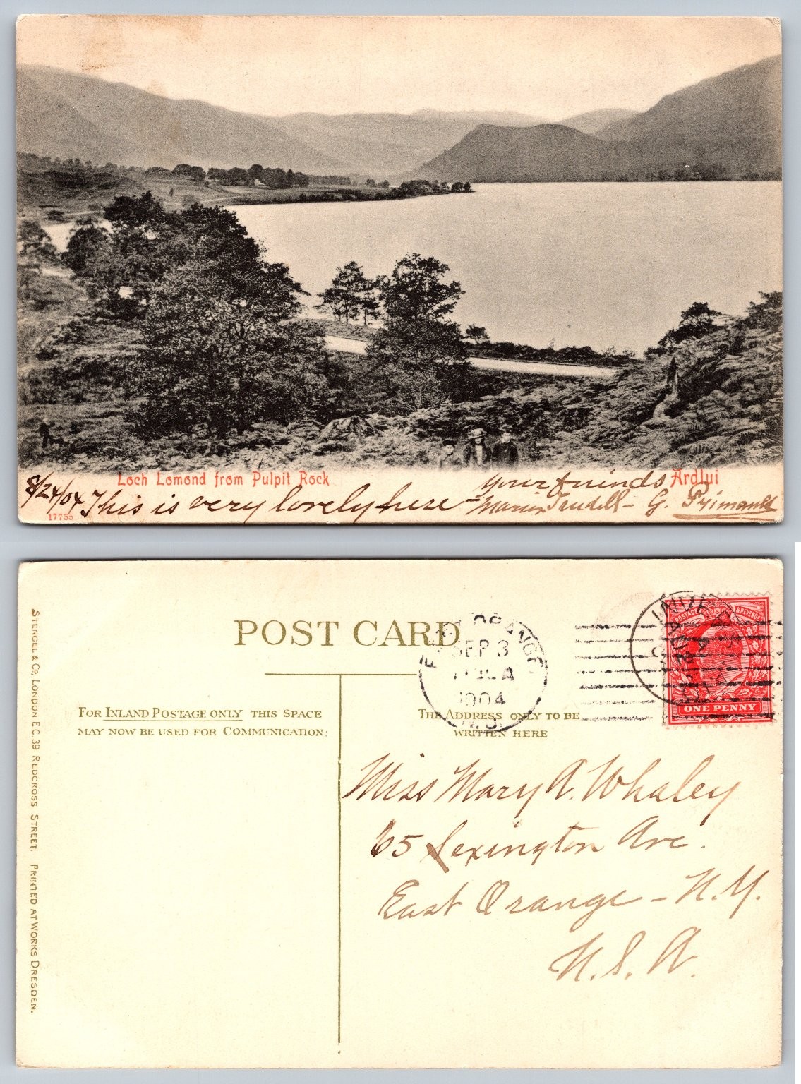 1904 Loch Lomond from Pulpit Rock Scotland Antique Stengel Postcard Ardlui 1904 Loch Lomond from Pulpit Rock Scotland Antique Stengel Postcard Ardlui