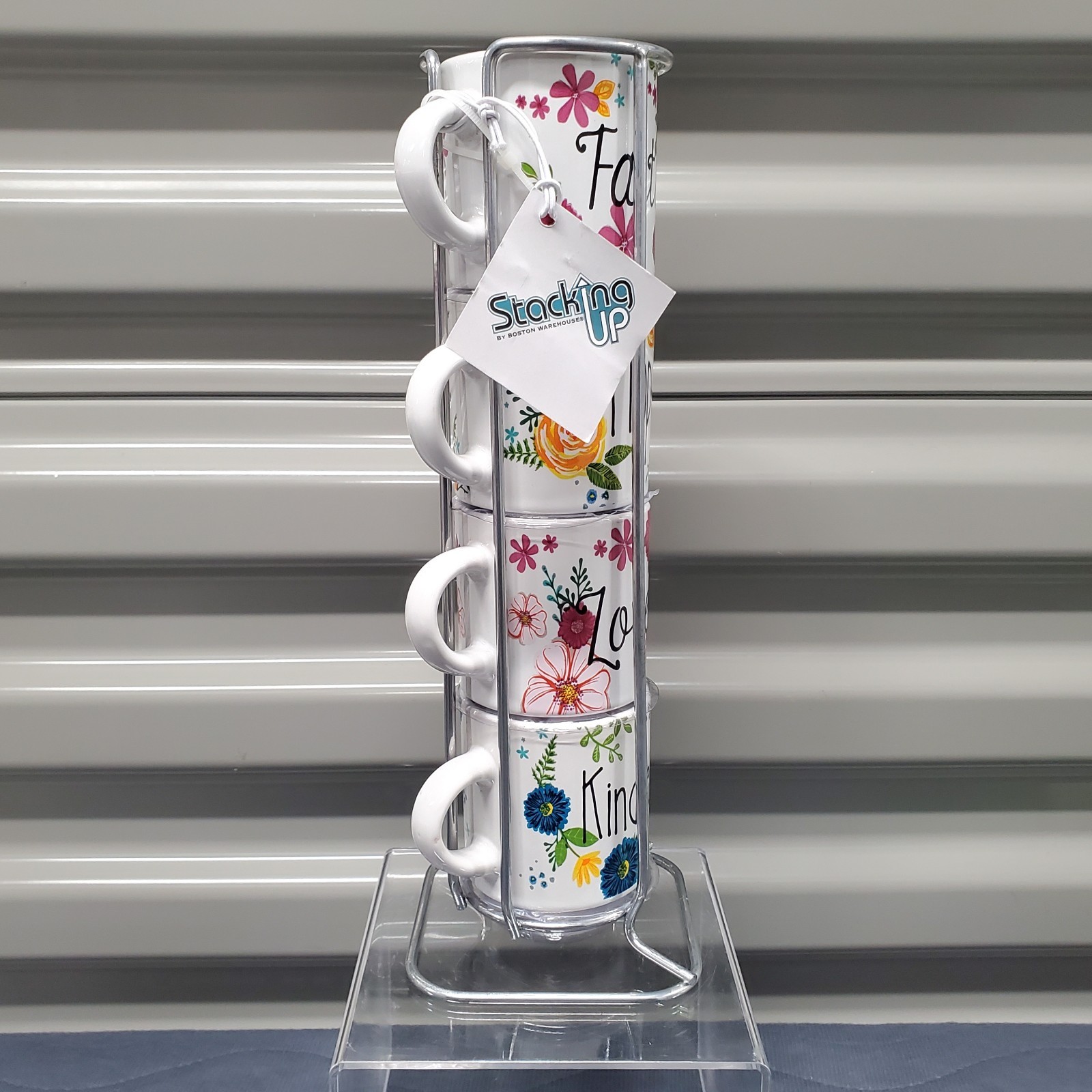 Boston Warehouse StackingUp Inspirational 3oz Espresso Mug Set w/ Stand BNWT 